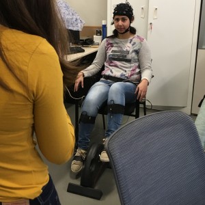 Researchers trying BCI EEG & pedaling setup for research
